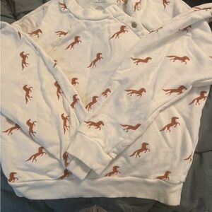 Maeve by Anthropologie Cream Sweatshirt with Brown Print